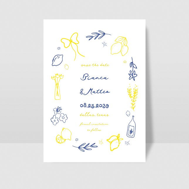 Whimsical Italian Hand Drawn Lemons Frame Wedding Save The Date (Creator Uploaded)