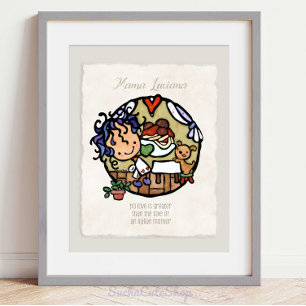 Whimsical Italian Kitchen Art Spaghetti Girl & Dog Poster