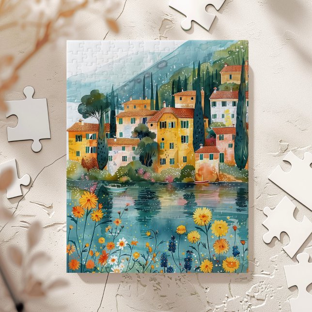 Whimsical Italian Lakeside Village Art Jigsaw Puzzle (Creator Uploaded)