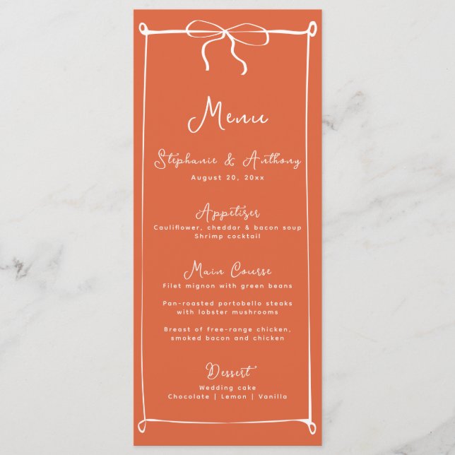 Whimsical Italian Sunset with White Bow Wedding Menu (Front)