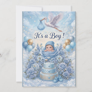 Whimsical It's a Boy Stork Baby Shower  Invitation