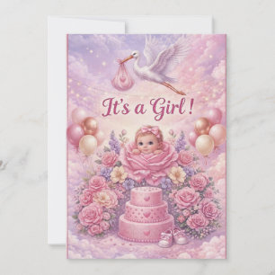 Whimsical It's a Girl Stork Baby Shower Invitation