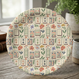 Whimsical Ivory Botanical Watercolor Mahjong Paper Plates