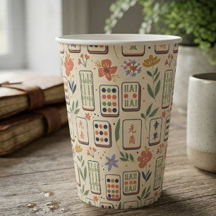 Whimsical Ivory Watercolor Mahjong Game Tile Paper Cups