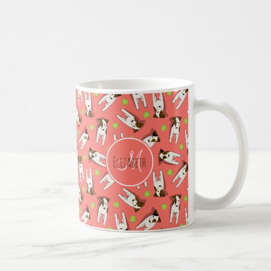 Whimsical Jack Russell Terriers personalized coral Coffee Mug