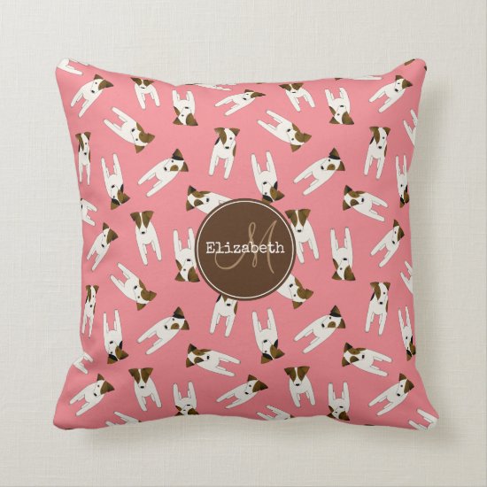 Whimsical Jack Russells pattern pink or ANY color Throw Pillow