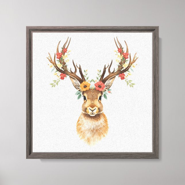 Whimsical Jackalope with Floral Antlers Canvas Print (Front)