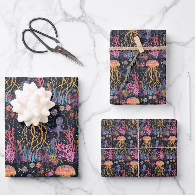 Whimsical Jellyfish Wrapping Paper Sheets (Front)