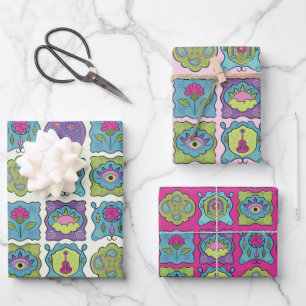 Whimsical Jewel Tones Hand drawn Boho Frames Wrapping Paper Sheets