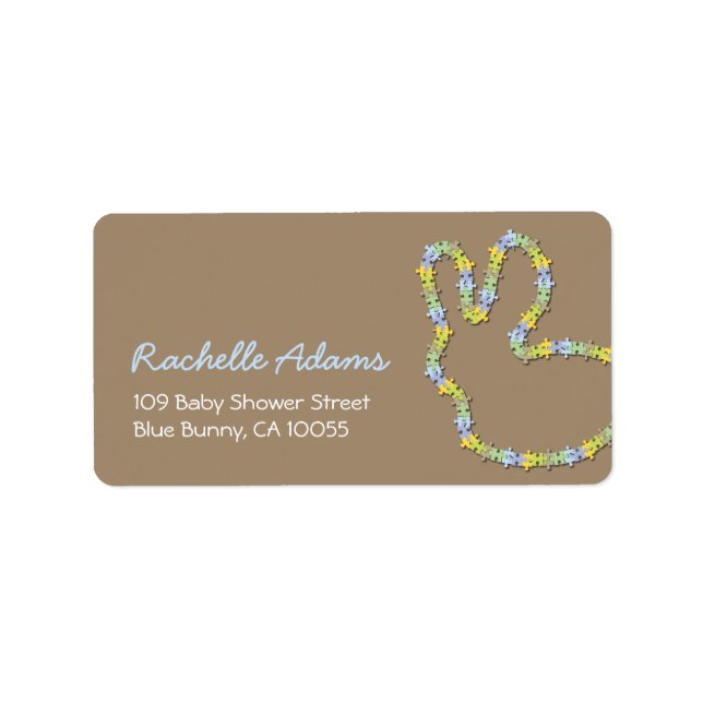 Whimsical Jigsaw Bunny Baby Shower Address Labels (Front)
