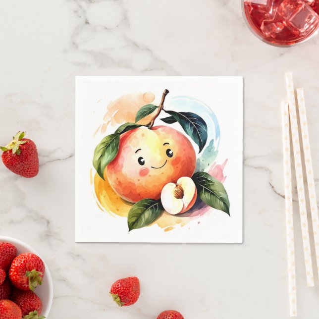 Whimsical Juicy Fruit Peach Birthday Napkins (Insitu)