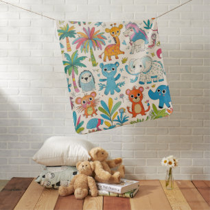 Whimsical Jungle Animal Art Baby Blanket