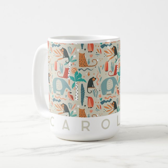 Whimsical Jungle Animals Mug | Personalized Kids  (Front Left)