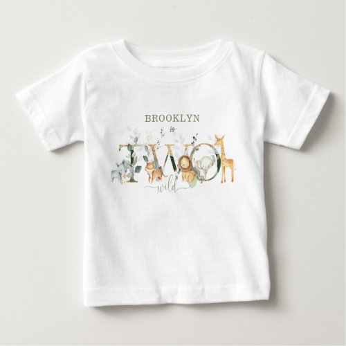 Whimsical Jungle Animals Two Wild 2nd Birthday Baby T_Shirt