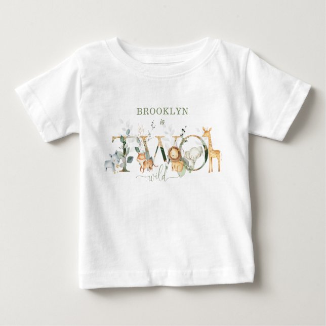 Whimsical Jungle Animals Two Wild 2nd Birthday Baby T-Shirt (Front)