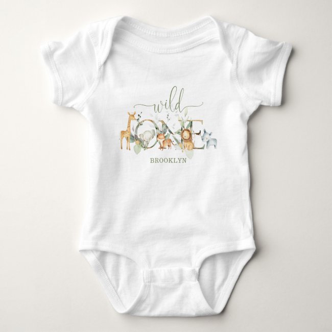 Whimsical Jungle Animals Wild One 1st Birthday Baby Bodysuit