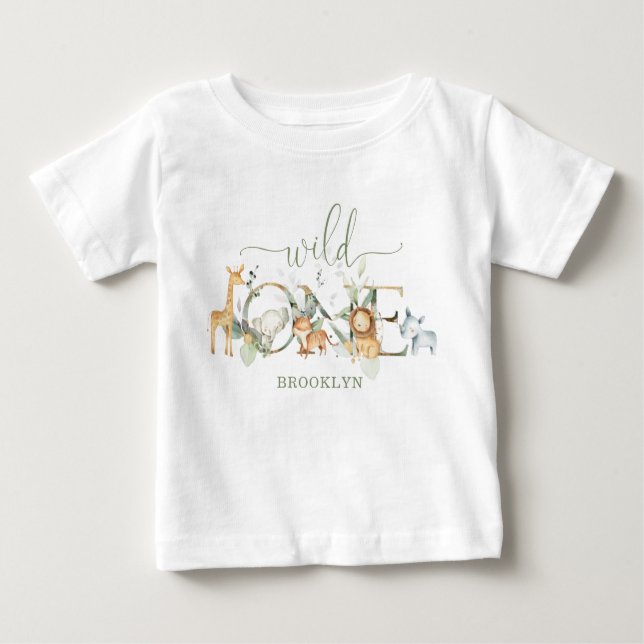 Whimsical Jungle Animals Wild One 1st Birthday  Baby T-Shirt (Front)