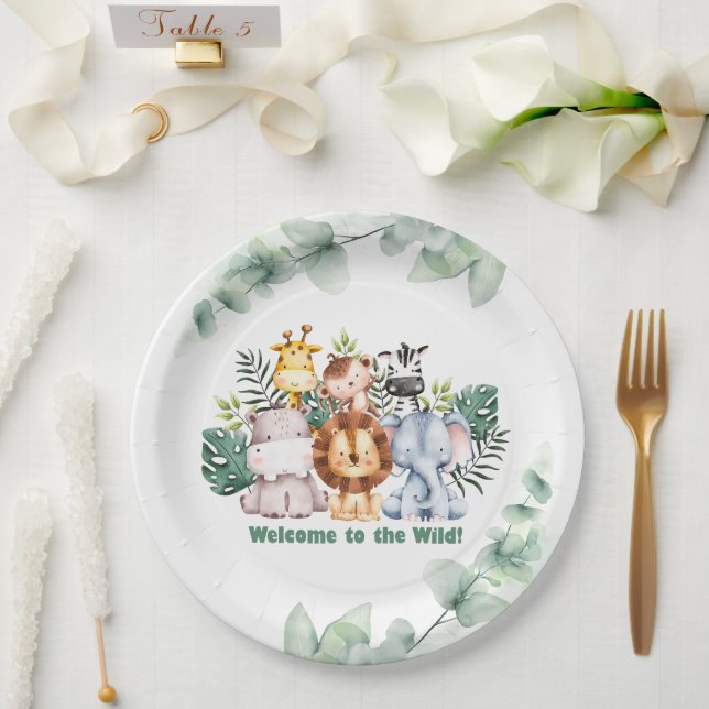Whimsical Jungle Safari Animal Birthday Invitation Paper Plates (Wedding)