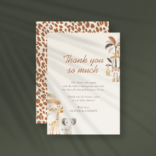 Whimsical Jungle Safari Animals Boy Baby Shower Thank You Card