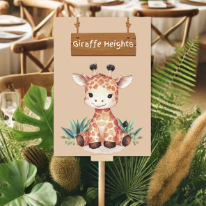 Whimsical Jungle Safari Giraffe Table Sign Number