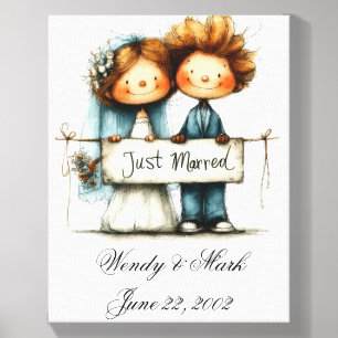 Whimsical Just Married Couple Canvas Tile