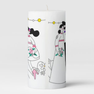 Whimsical "Just Married" Pillar Candle - Artistic 