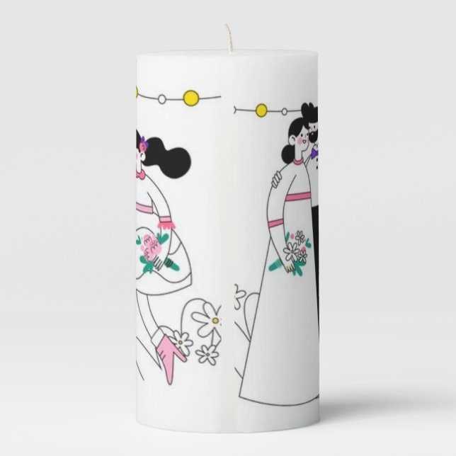 Whimsical "Just Married" Pillar Candle - Artistic  (Back)