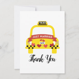 Whimsical Just Married Taxi Thank You Card