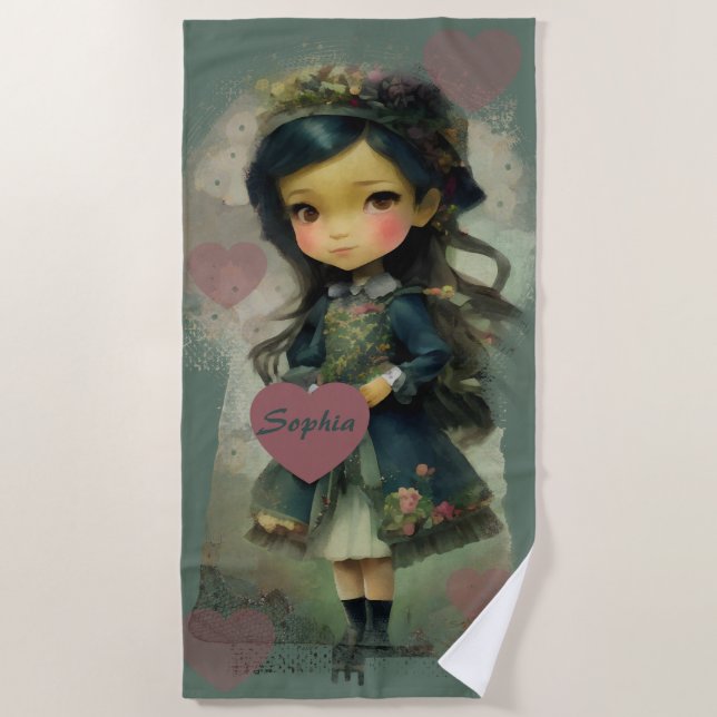 Whimsical Kawaii Fairy Tale Girl Beach Towel (Front)