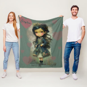 Whimsical Kawaii Fairy Tale Girl Fleece Blanket