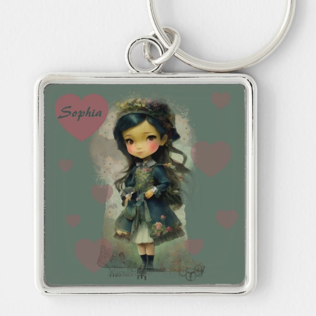 Whimsical Kawaii Fairy Tale Girl Keychain (Front)