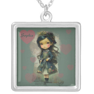 Whimsical Kawaii Fairy Tale Girl Silver Plated Necklace