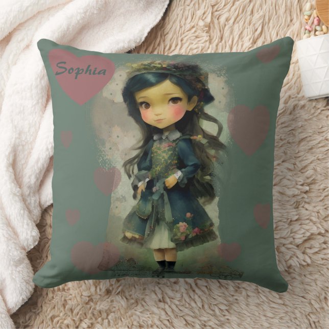 Whimsical Kawaii Fairy Tale Girl Throw Pillow (Blanket)