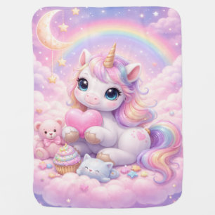 Whimsical Kawaii Pastel Unicorn & Friends On Cloud Baby Blanket