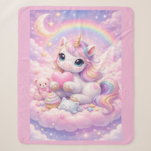 Whimsical Kawaii Pastel Unicorn & Friends On Cloud Sherpa Blanket
