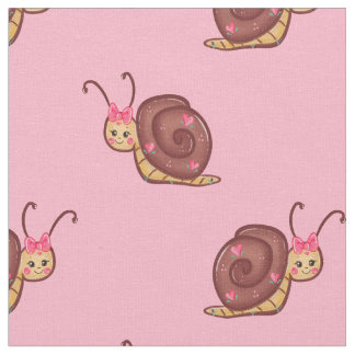 Whimsical Kawaii Snail Wearing Her Cute Pink Bow Fabric