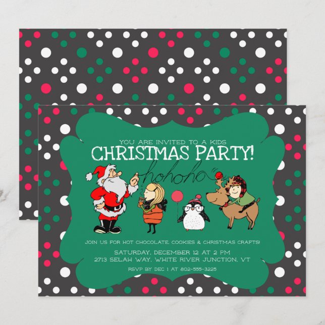 Whimsical Kids Christmas Party Invitation (Front/Back)