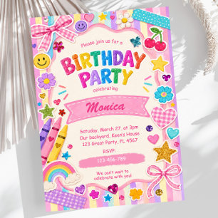 Whimsical Kids Colorful Rainbow Craft Birthday Invitation