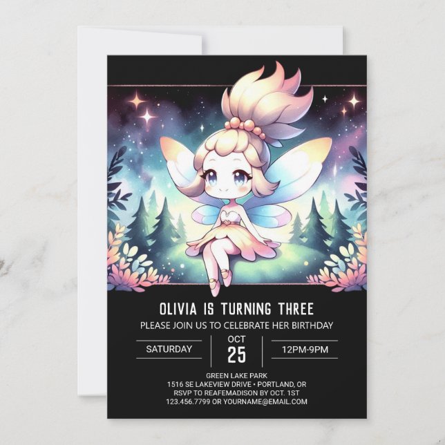 Whimsical Kids Fairy Birthday Invitation (Front)
