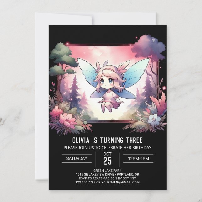 Whimsical Kids Fairy Birthday Invitation (Front)