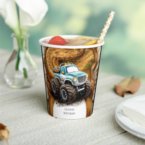 Whimsical Kids Road Monster Truck Birthday Paper Cups