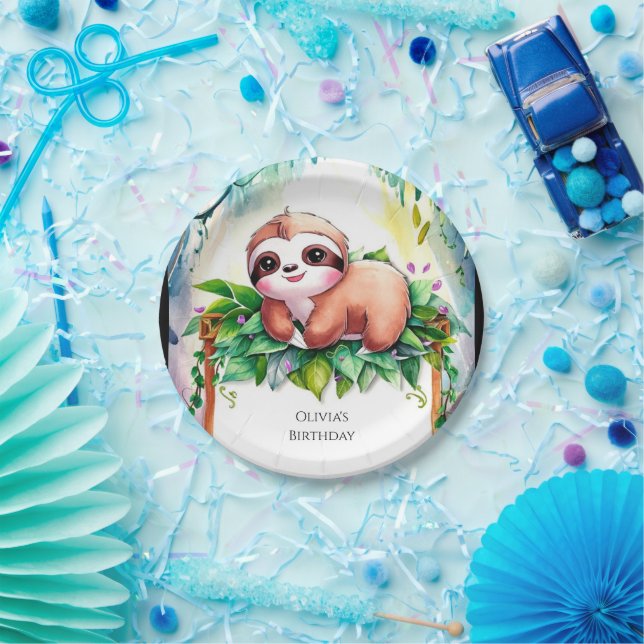 Whimsical Kids Sloth Birthday Paper Plates (Party)