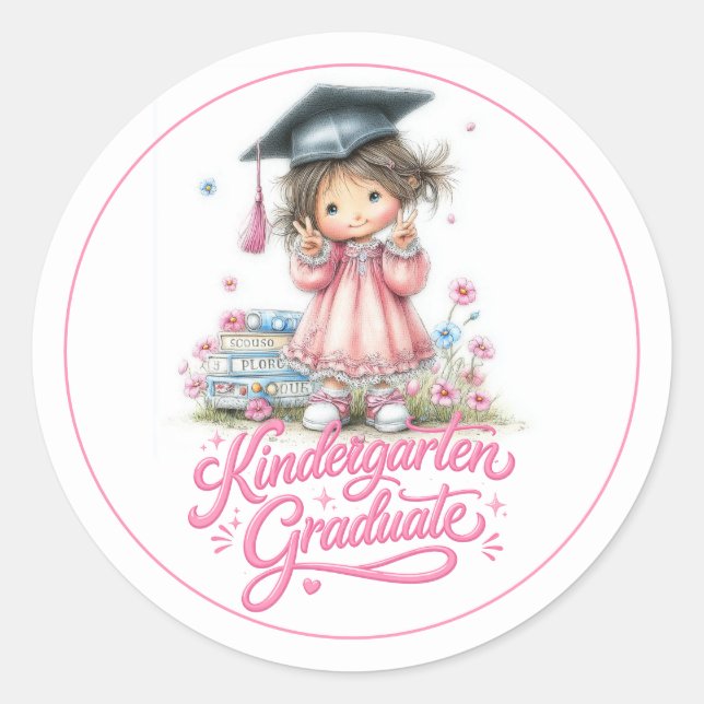 Whimsical Kindergarten Graduation Celebration  Classic Round Sticker (Front)