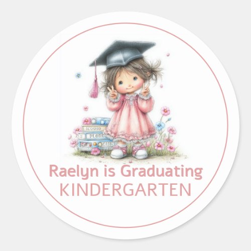 Whimsical Kindergarten Graduation Celebration  Classic Round Sticker