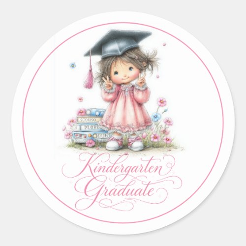 Whimsical Kindergarten Graduation Celebration  Classic Round Sticker