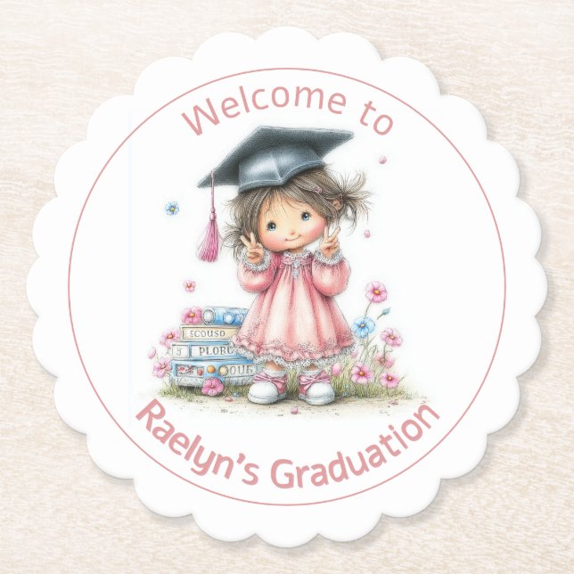 Whimsical Kindergarten Graduation Celebration  Paper Coaster (Front)