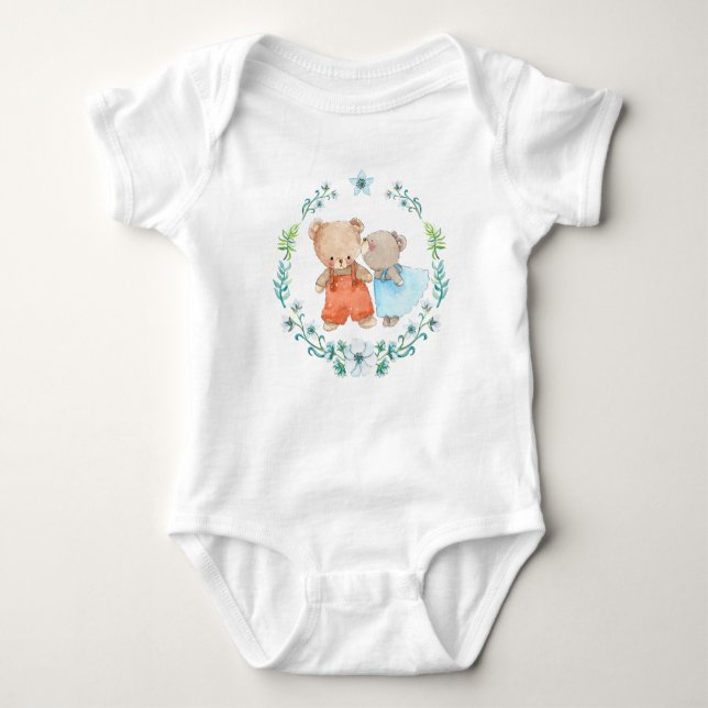 Whimsical Kissing Bears Baby Bodysuit (Front)