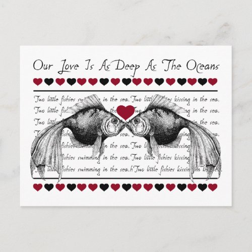 Whimsical Kissing Fish Love Valentines Day Holiday Postcard