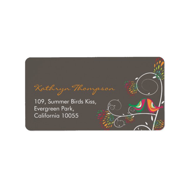 Whimsical Kissing Summer Birds Wedding Address Label (Front)