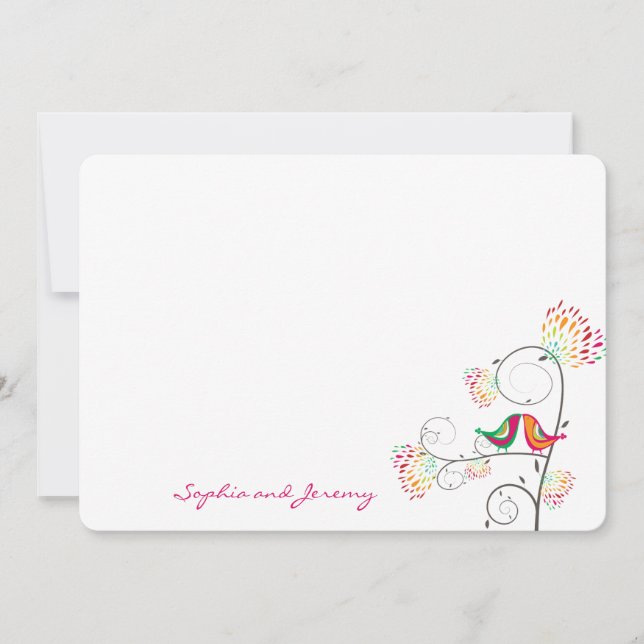Whimsical Kissing Summer Love Birds Thank You Card (Front)